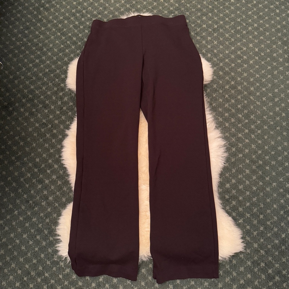 Eileen Fisher Brown Rayon Nylon Stretch Jersey Straight Leg Pant